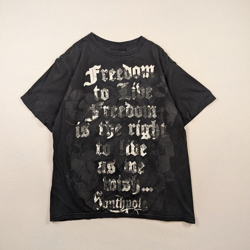 Y2K SouthPole AOP Grunge Emo Skater 2000s Faded Black T-shirt Size Medium